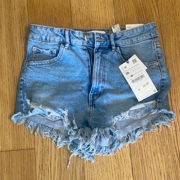 Zara Pants - High Rise Light Wash Distressed Denim Shorts Zara